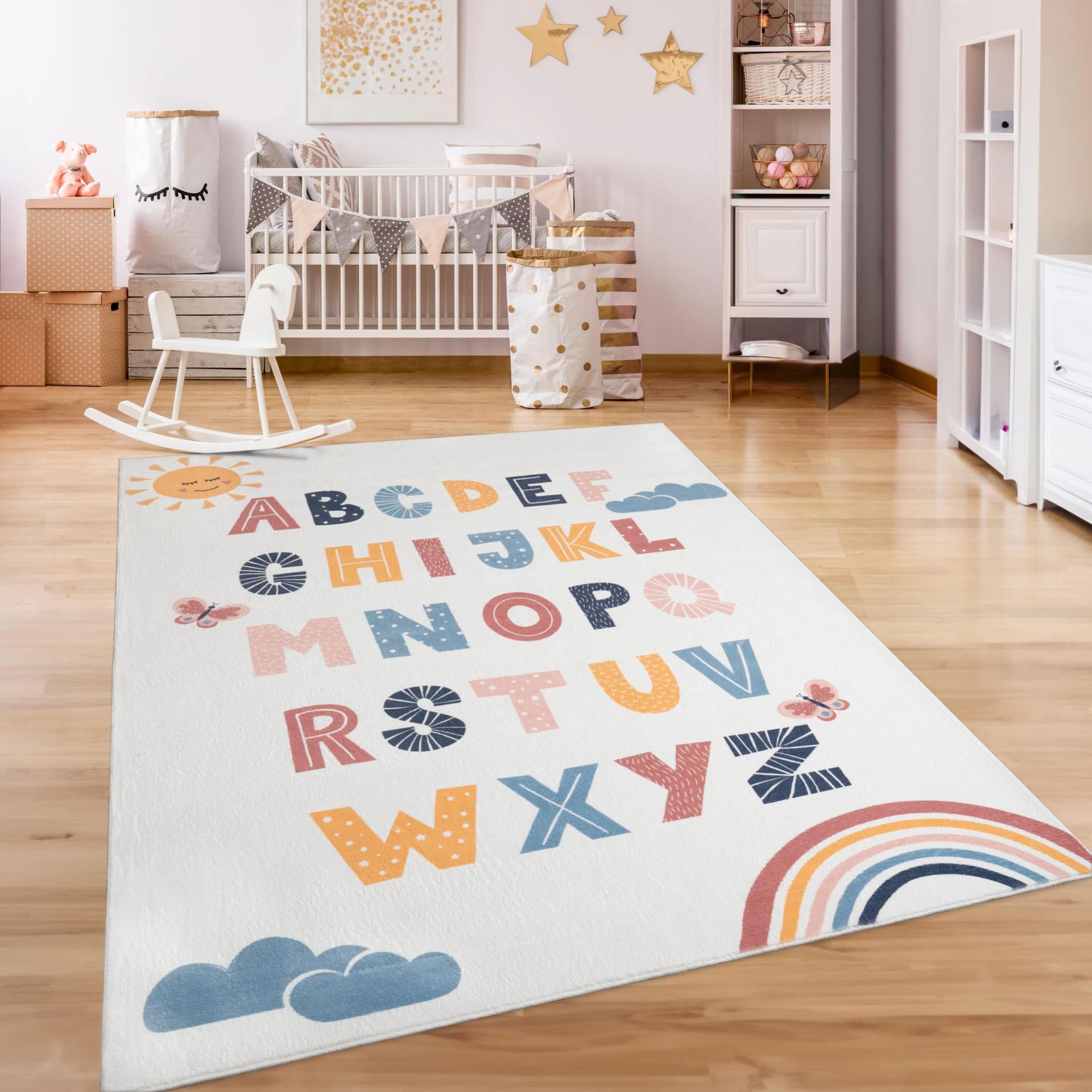 PACO HOME Kinderteppich Eliz 394 Bunt Alphabet & Regenbogen
