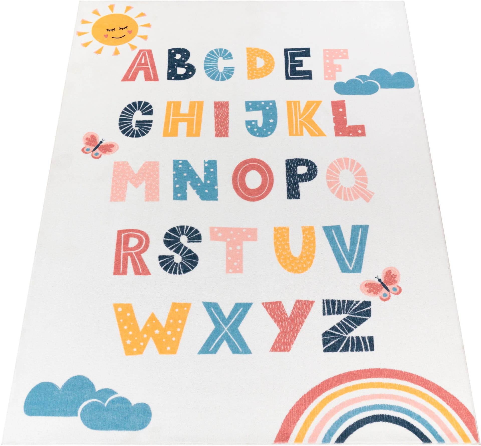 PACO HOME Kinderteppich Eliz 394 Bunt Alphabet Regenbogen Kurzflor