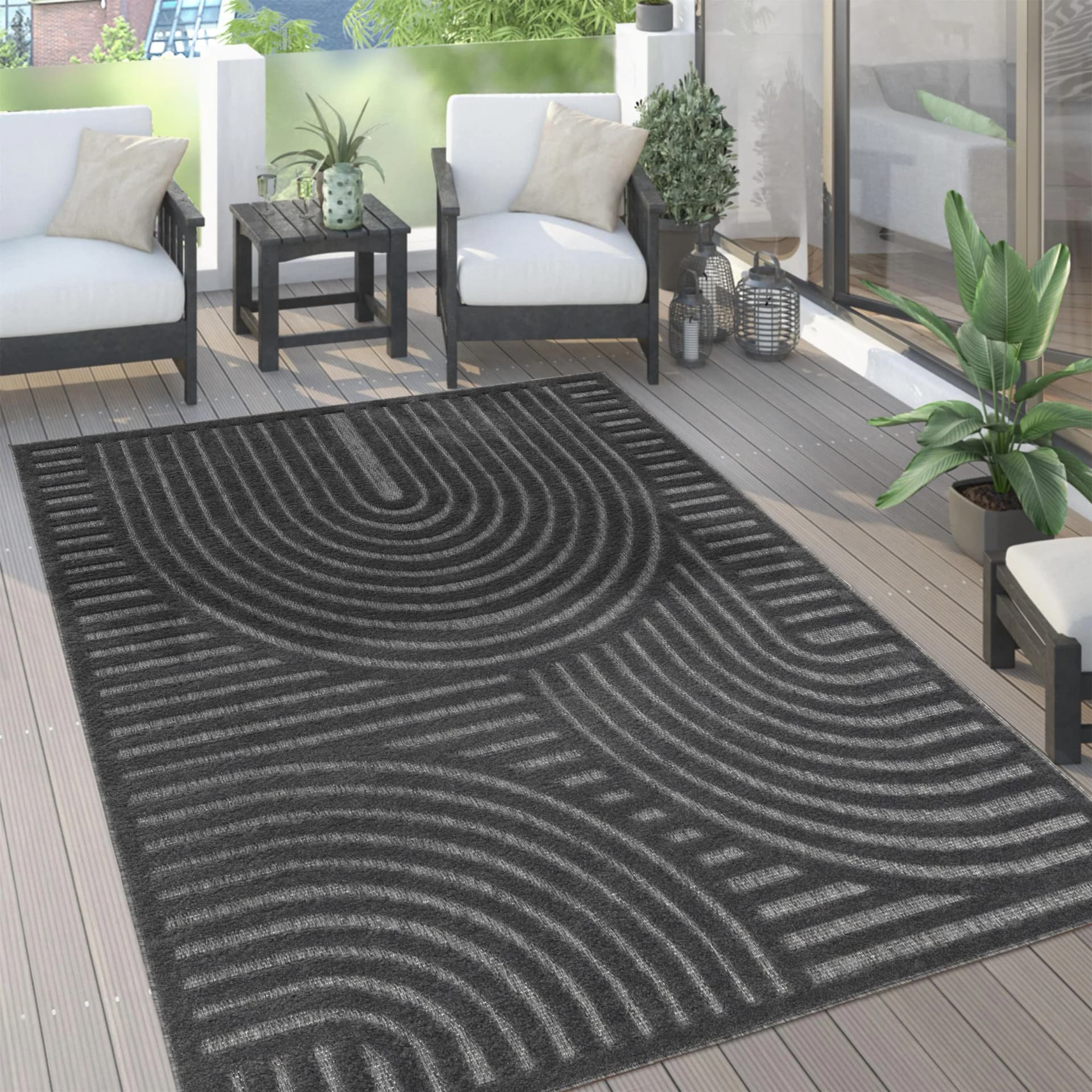 Paco Home Teppich Livorno 674 Grau Moderner Hoch-Tief-Effekt Outdoor