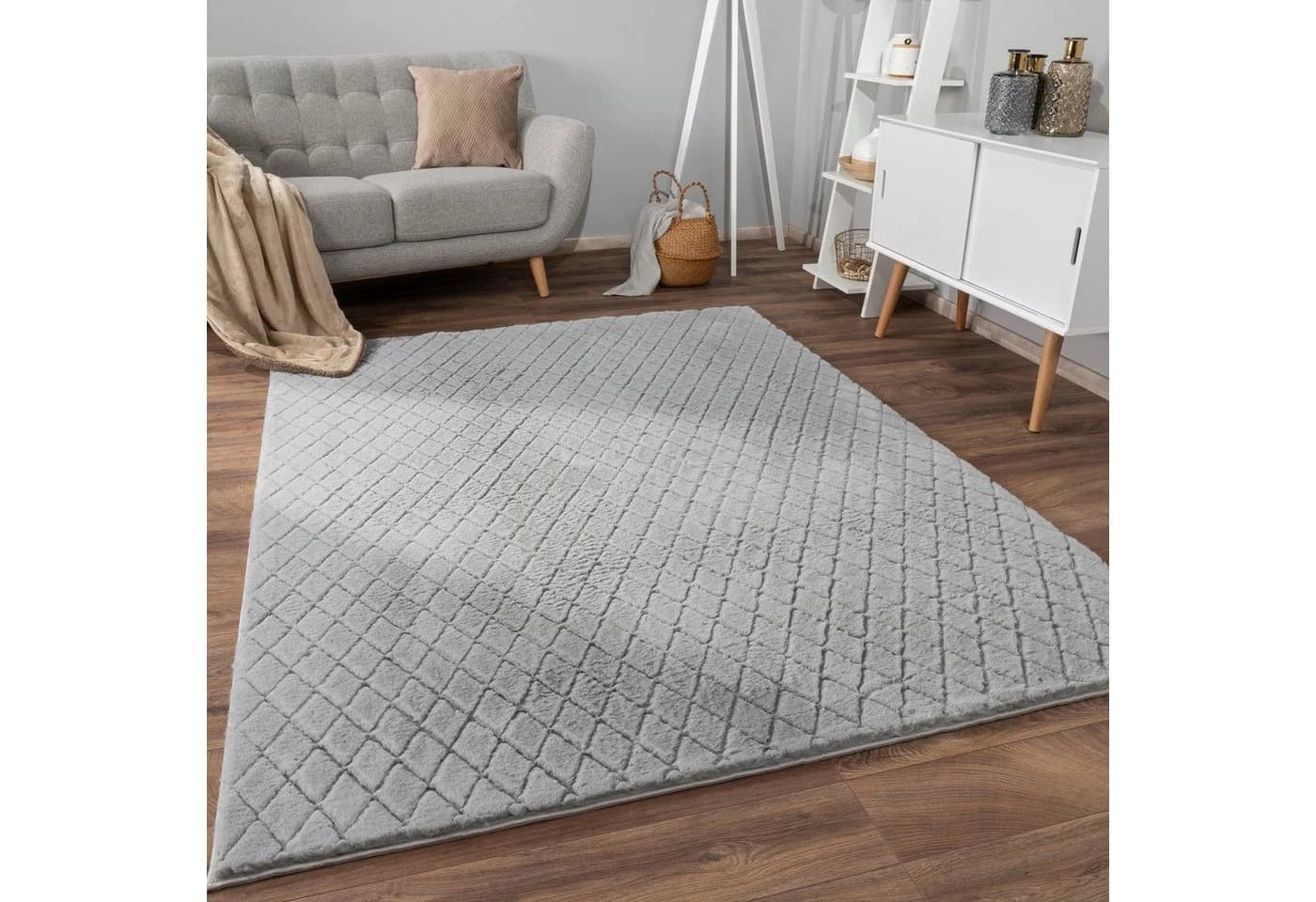 PACO HOME Hochflor-Teppich Arnheim Grau Rauten-Muster - Bild 4