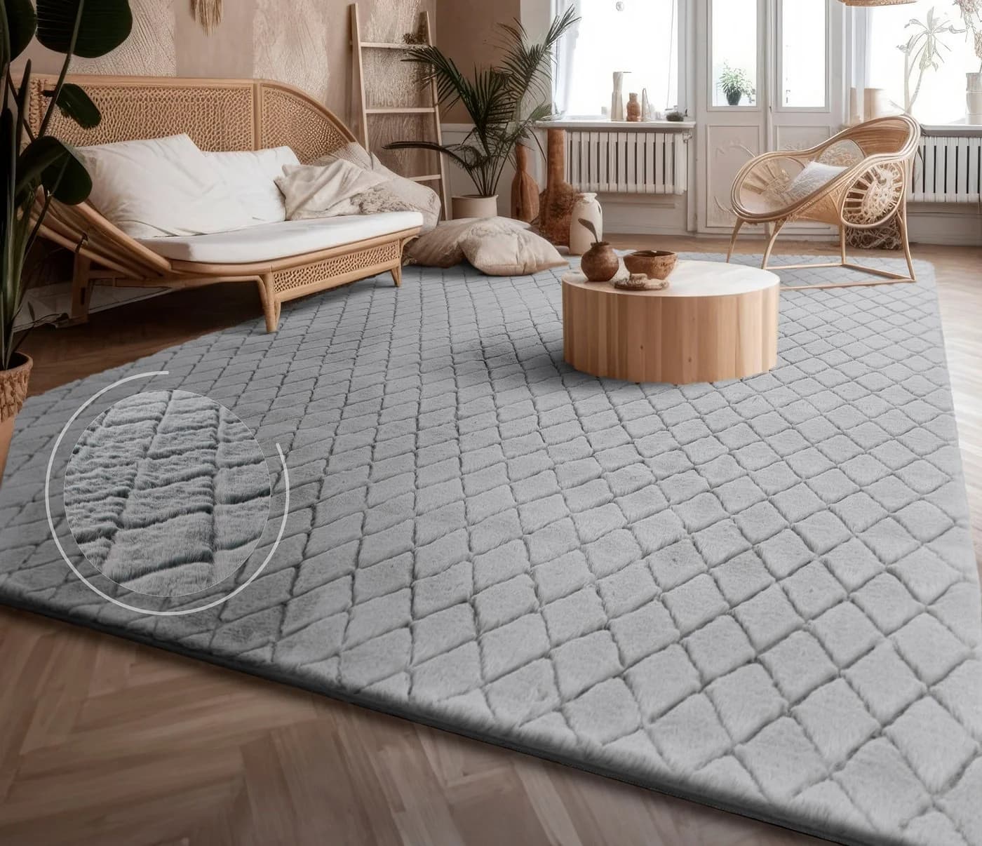 PACO HOME Hochflor-Teppich Arnheim Grau Rauten-Muster - Bild 5