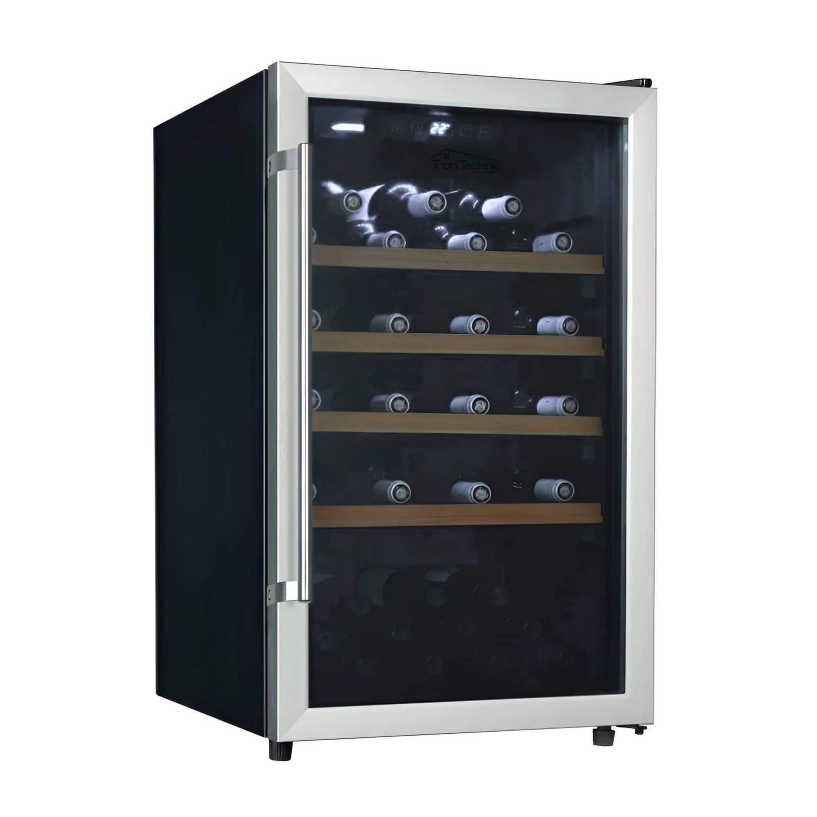 TroniTechnik Weinkühlschrank 126 Liter 63 Flaschen Edelstahl-Optik LED
