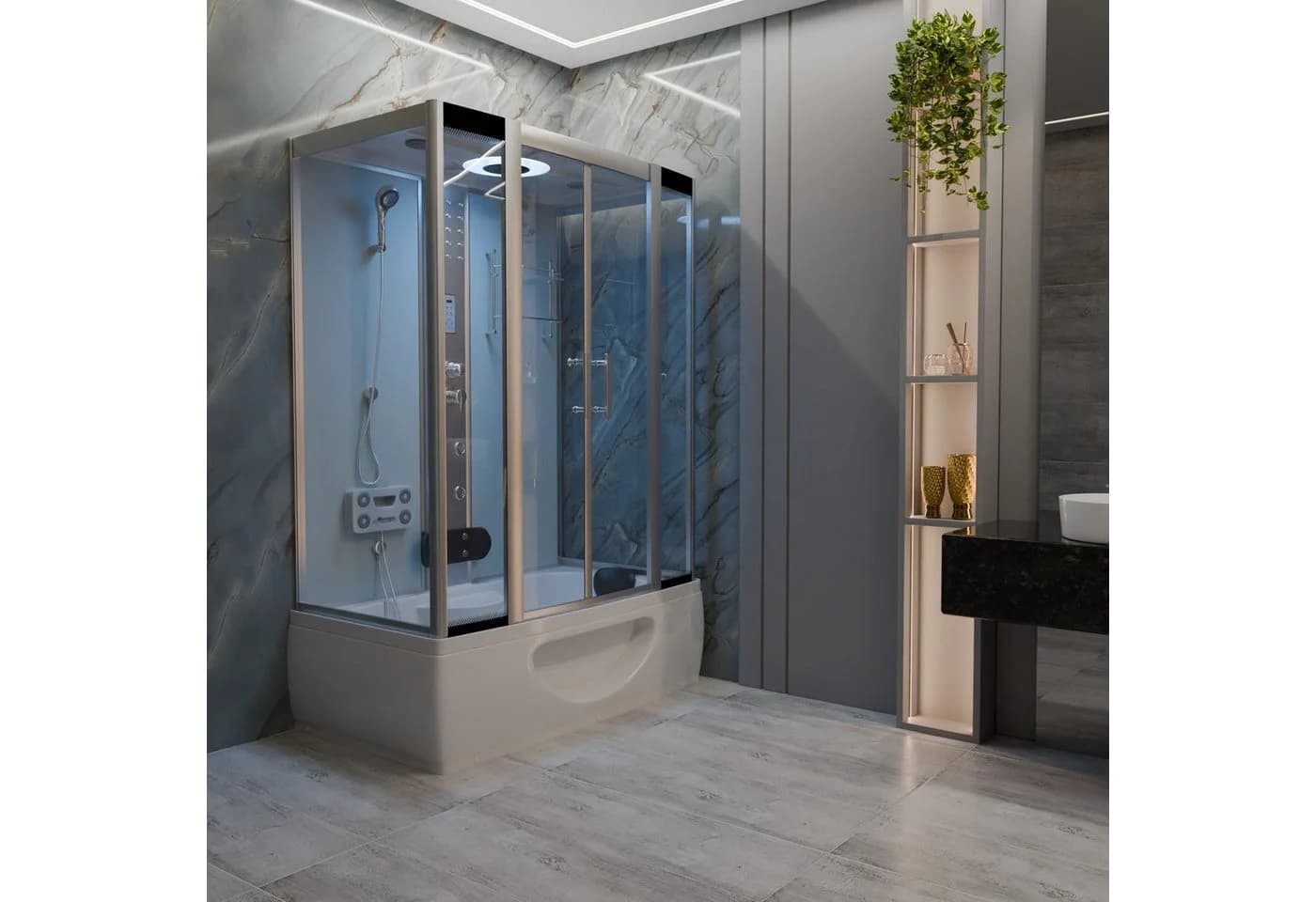 TroniTechnik Eckdusche IKARIA Acrylbadewanne mit Farblichttherapie - Bild 5