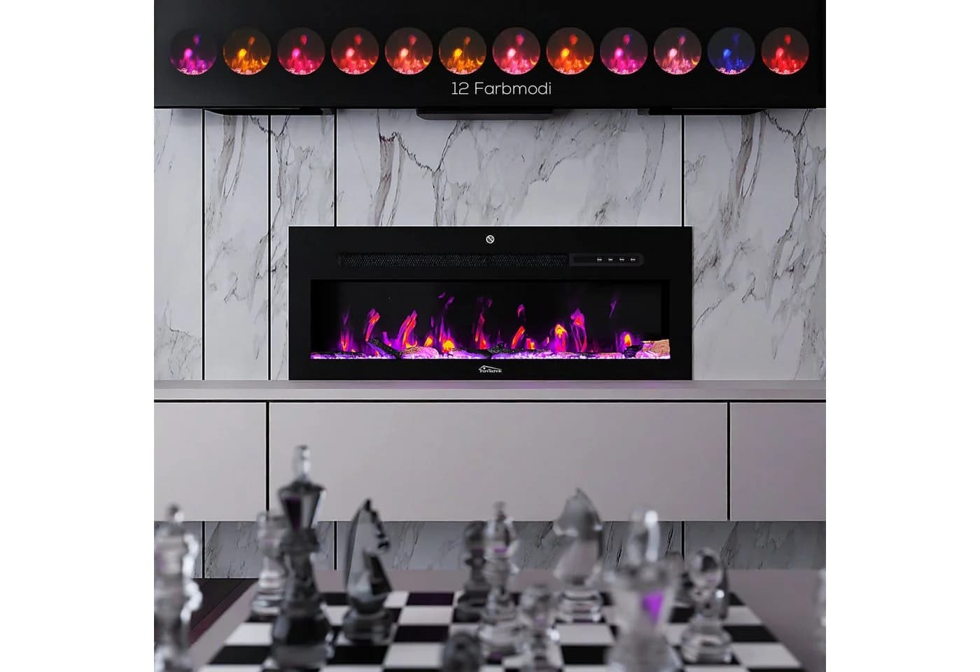 TroniTechnik Wandkamin Elektrisch Schwarz mit LED Flammeneffekt - Bild 4