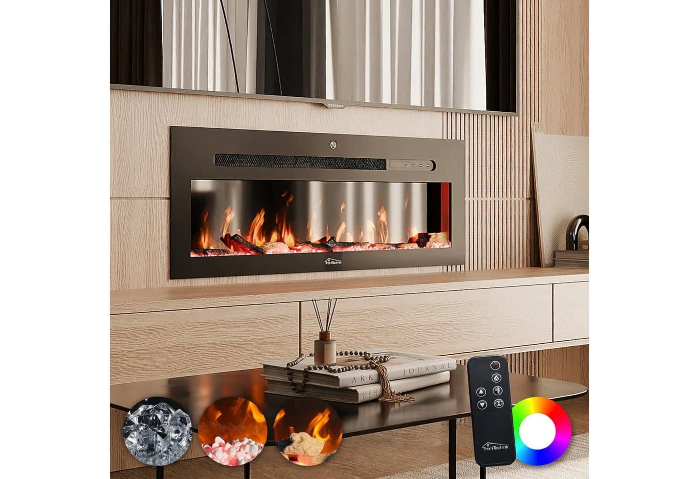 TroniTechnik Wandkamin Elektrisch Schwarz mit LED Flammeneffekt - Bild 5
