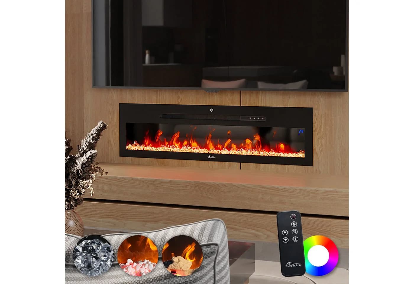 TroniTechnik Wandkamin Elektrisch Schwarz LED Flammeneffekt - Bild 5