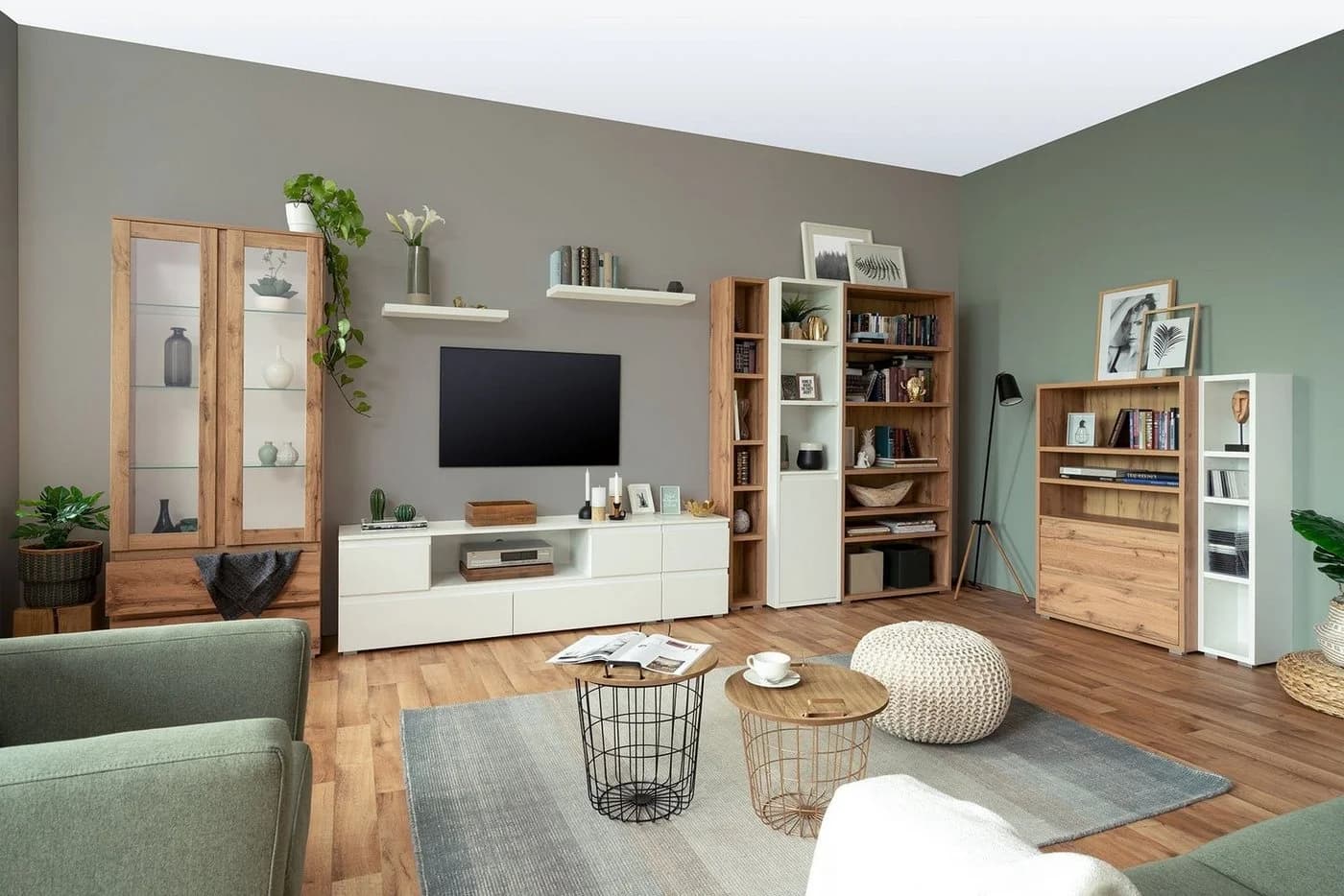 Newroom Standvitrine Honig Eiche Dekor Modern