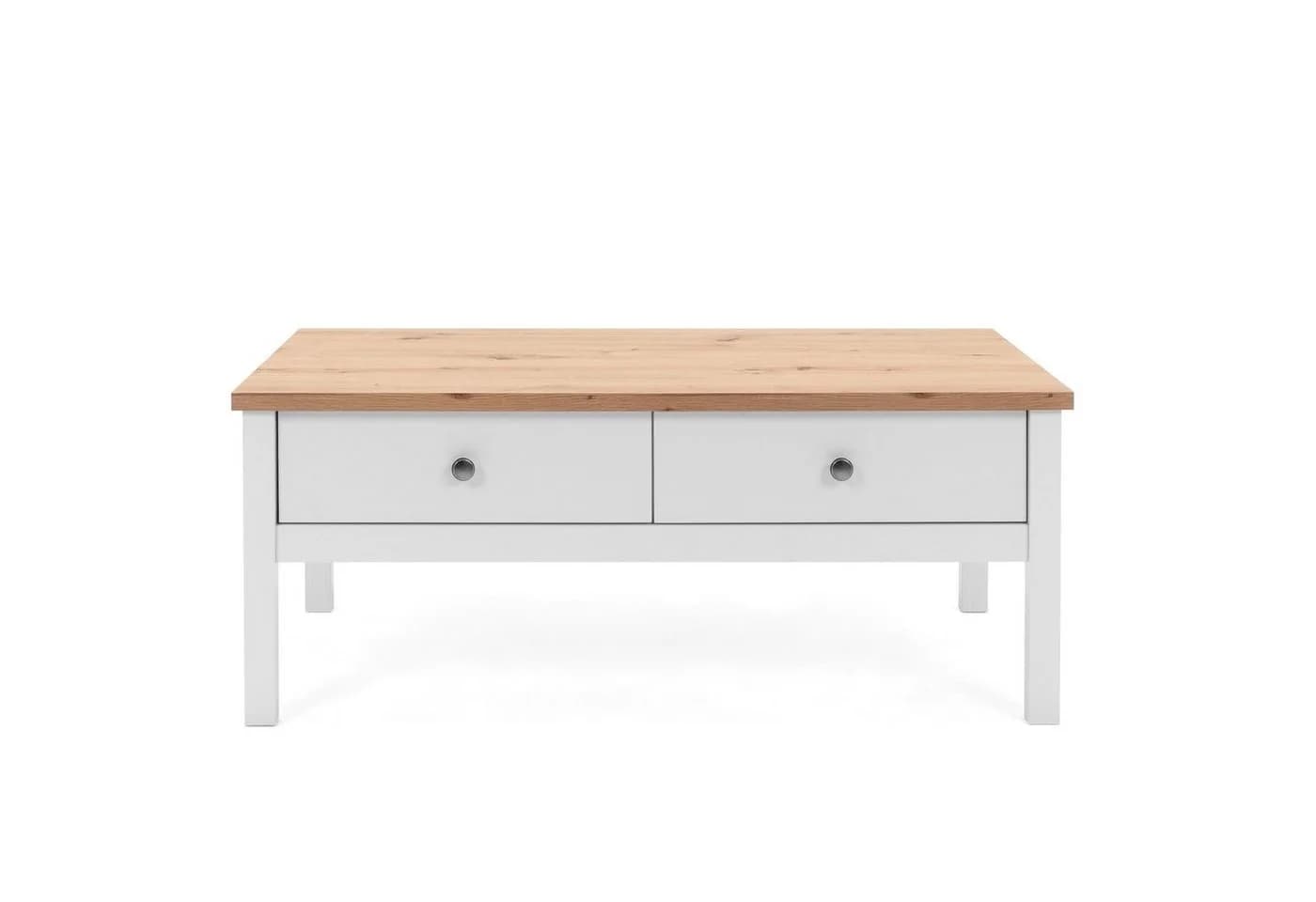 Newroom Couchtisch Wildeiche 100 cm Weiß Vintage Landhaus