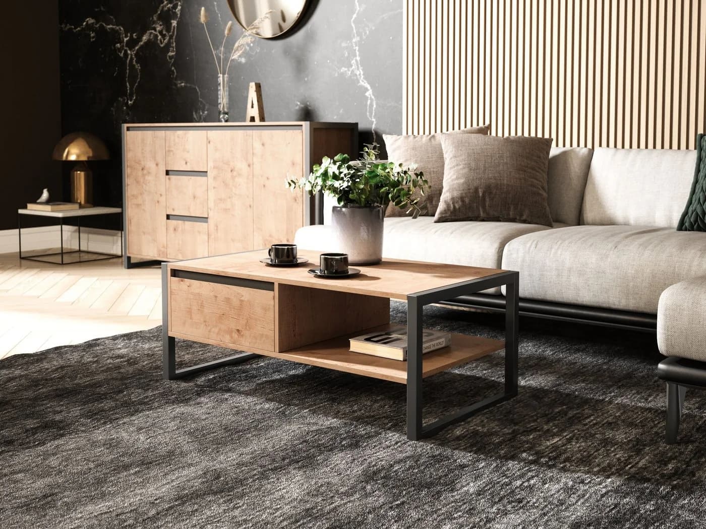 Newroom Couchtisch Wildeiche 100 cm Vintage Industrial Landhausstil