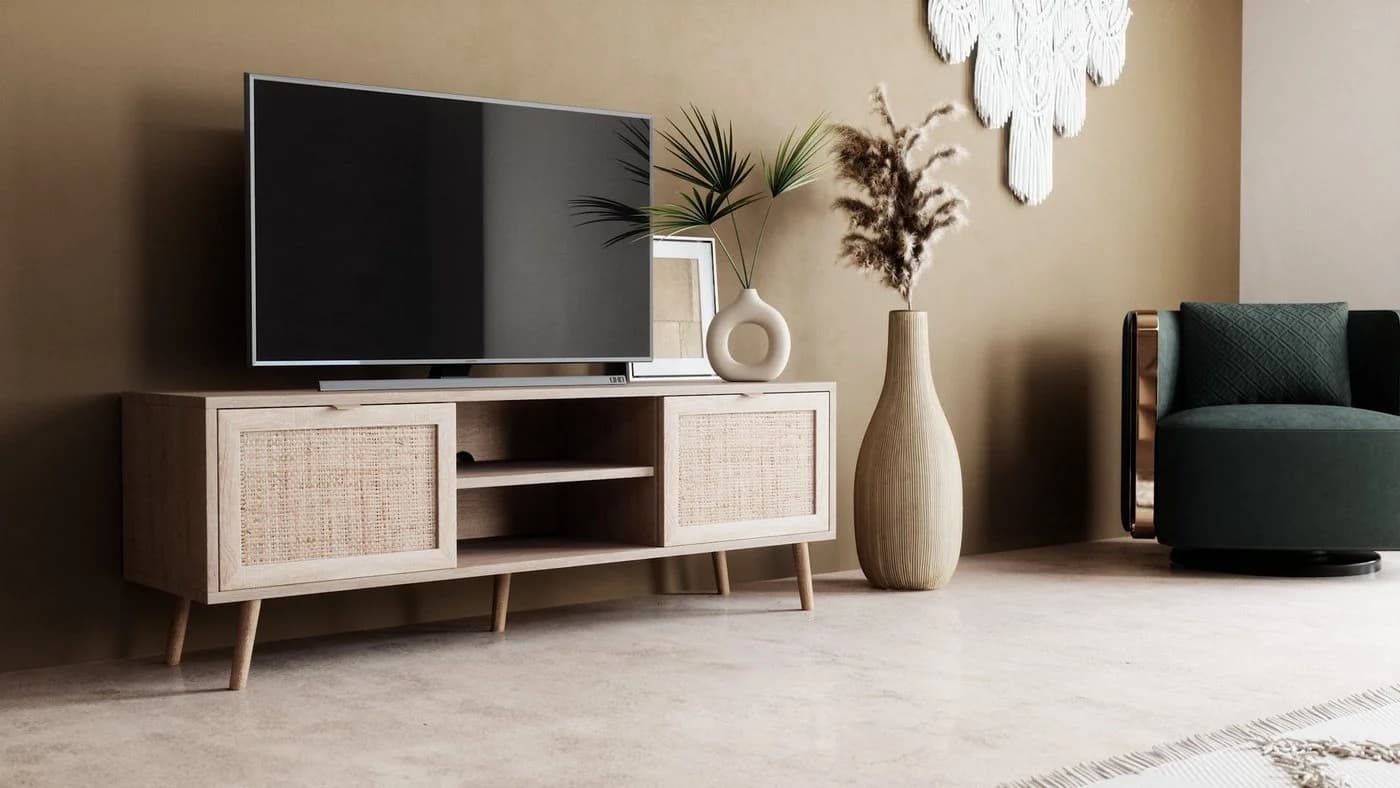 Newroom Sideboard Mila TV Board Sonoma Eiche Rattan Optik Modern Boho
