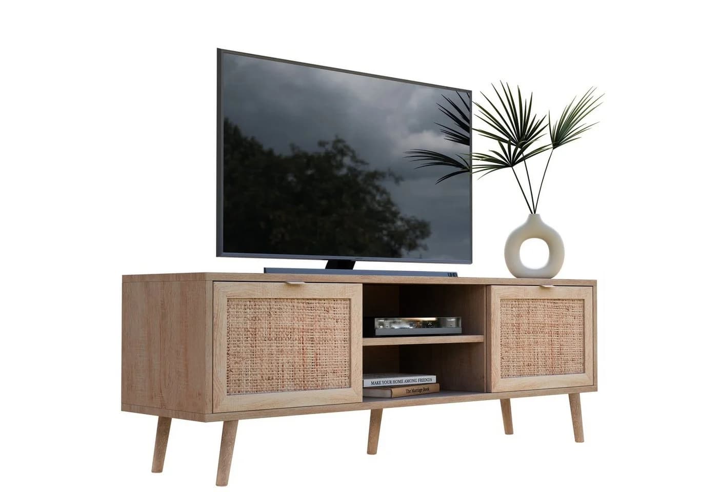 Newroom Sideboard Mila TV Board Sonoma Eiche Rattan Optik Modern Boho - Bild 2