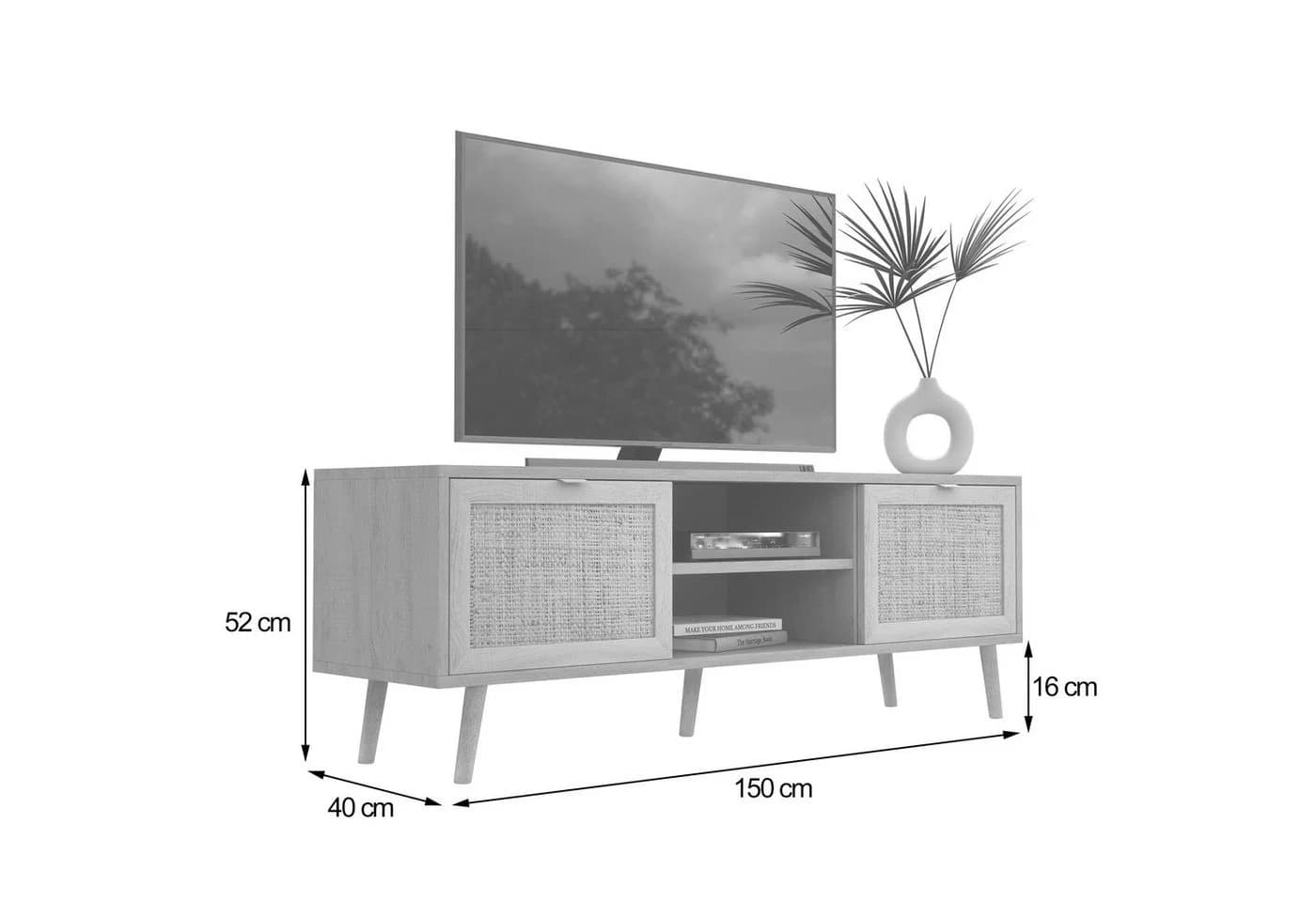 Newroom Sideboard Mila TV Board Sonoma Eiche Rattan Optik Modern Boho - Bild 3