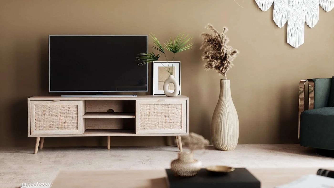 Newroom Sideboard Mila TV Board Sonoma Eiche Rattan Optik Modern Boho - Bild 4