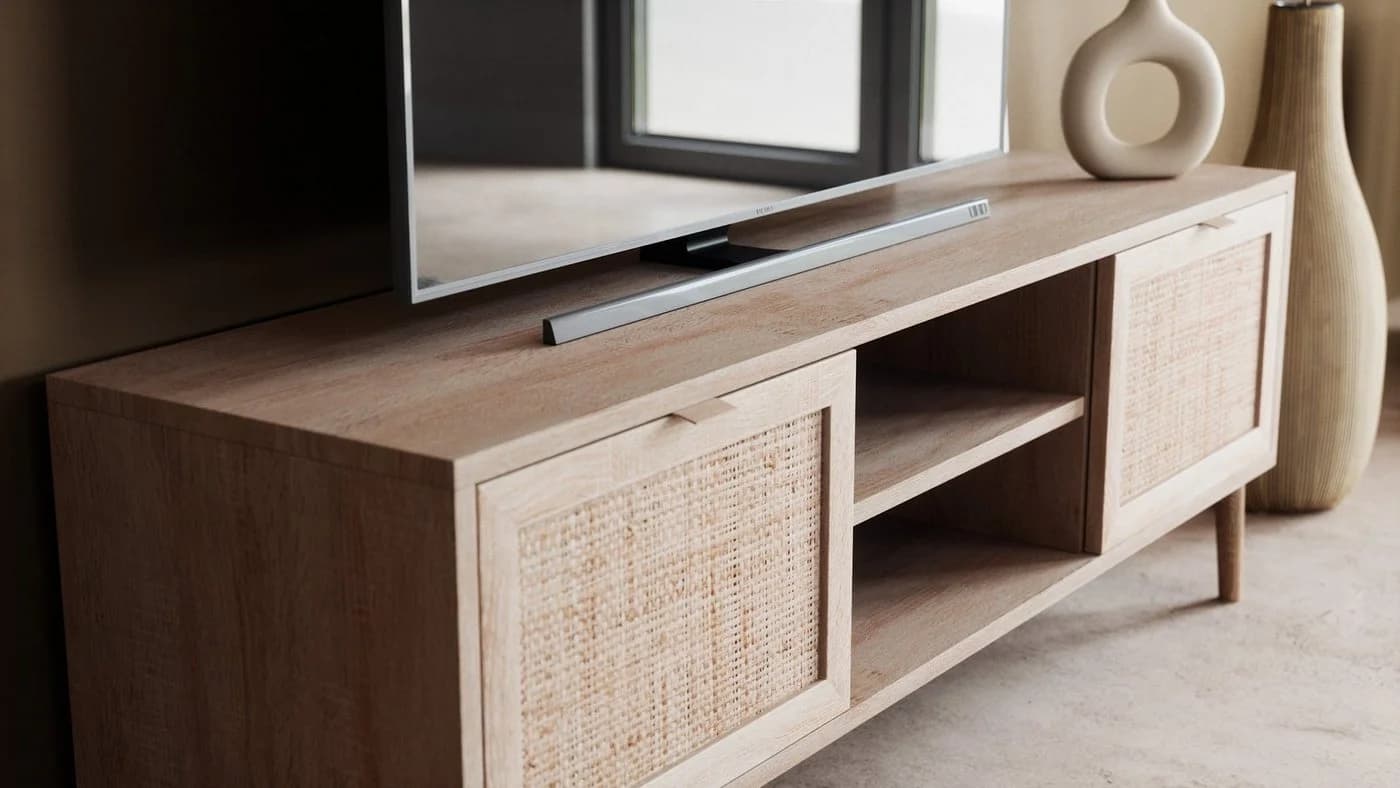 Newroom Sideboard Mila TV Board Sonoma Eiche Rattan Optik Modern Boho - Bild 5