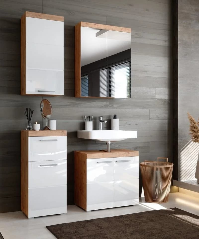 Newroom Kommode Weiß Hochglanz Wildeiche 37 cm