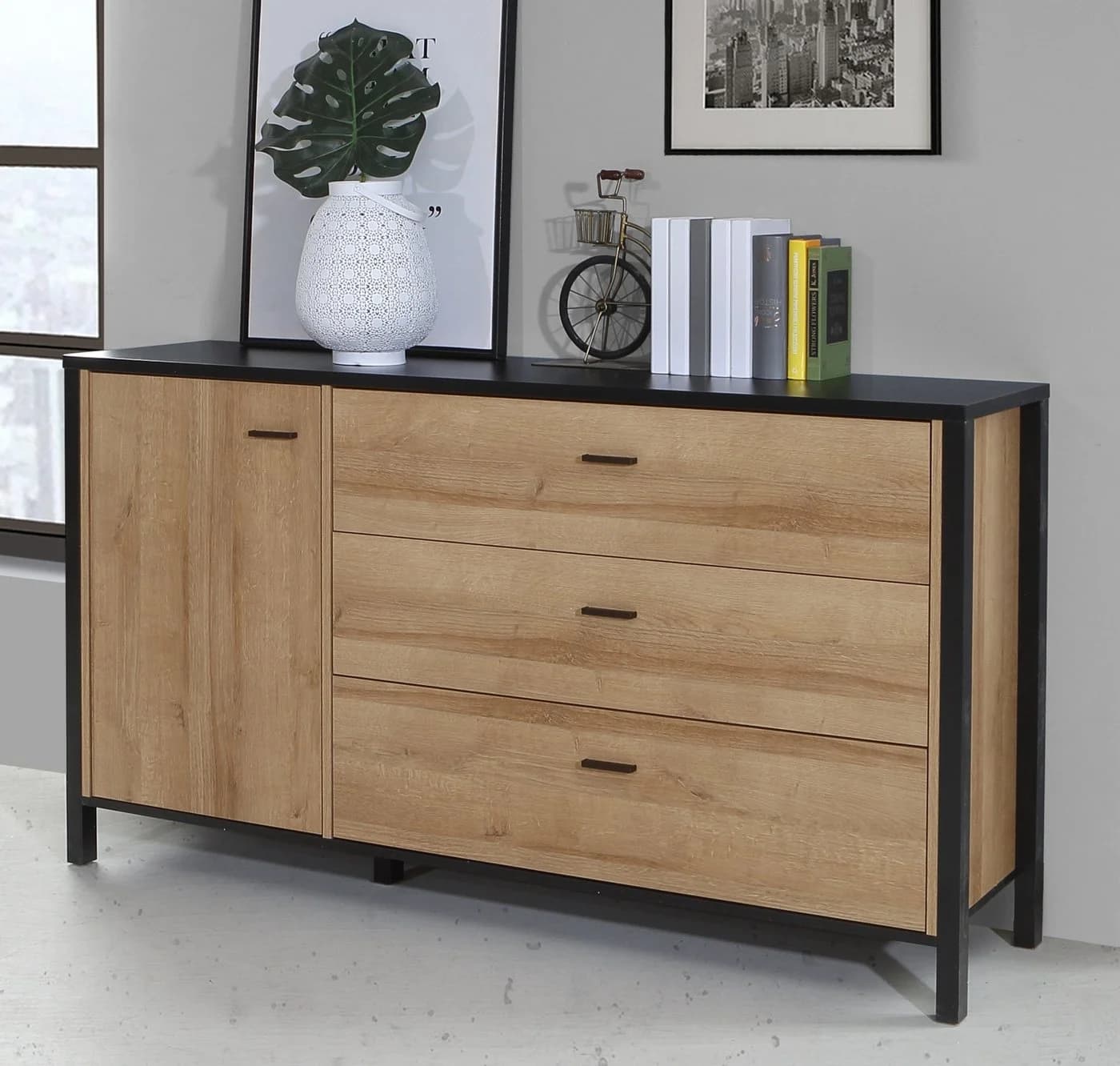 Newroom Sideboard Schwarz Eiche 151 cm Modern