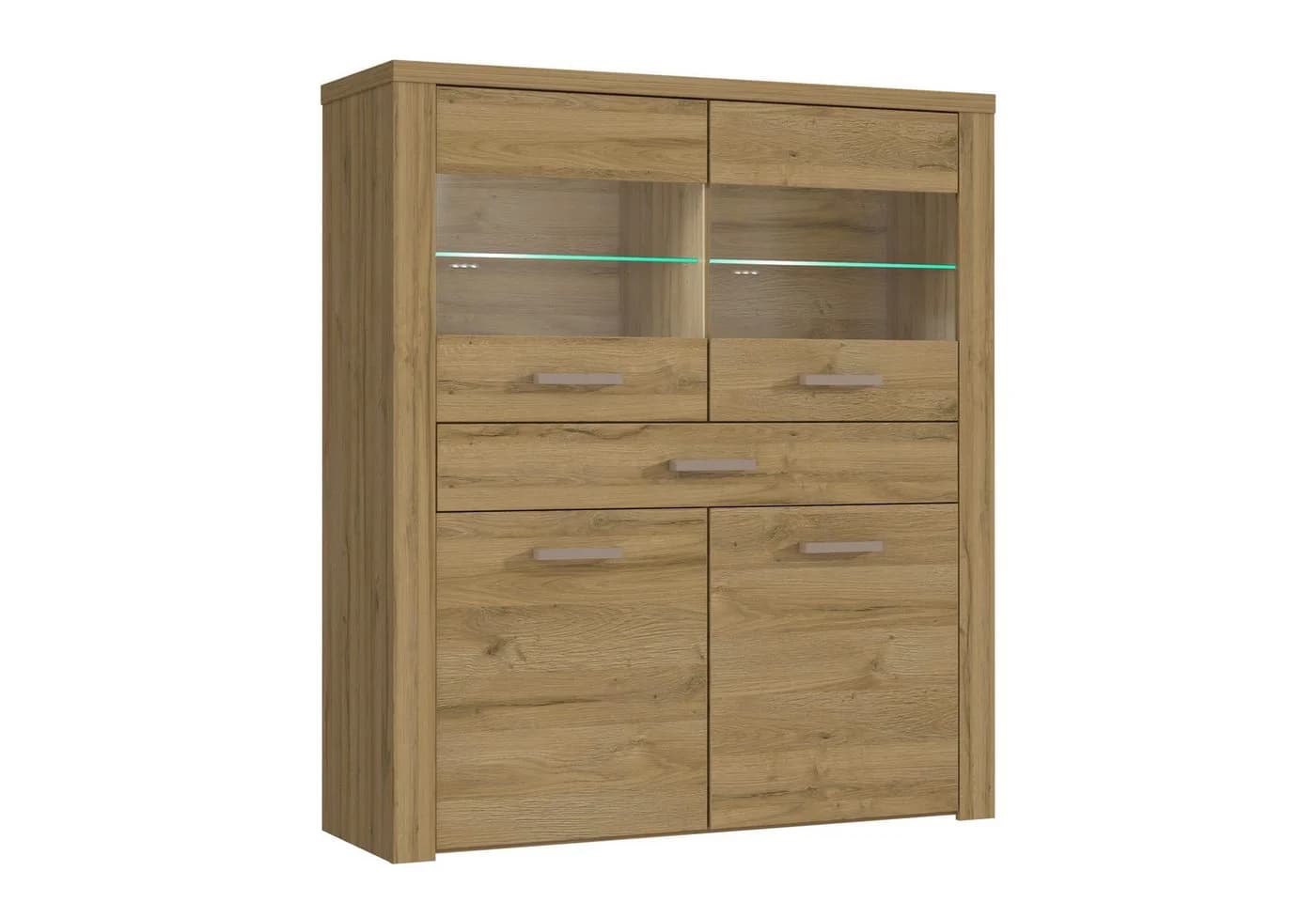Newroom Vitrine Alteiche 127 cm Modern Highboard Sideboard Wohnzimmer - Bild 2