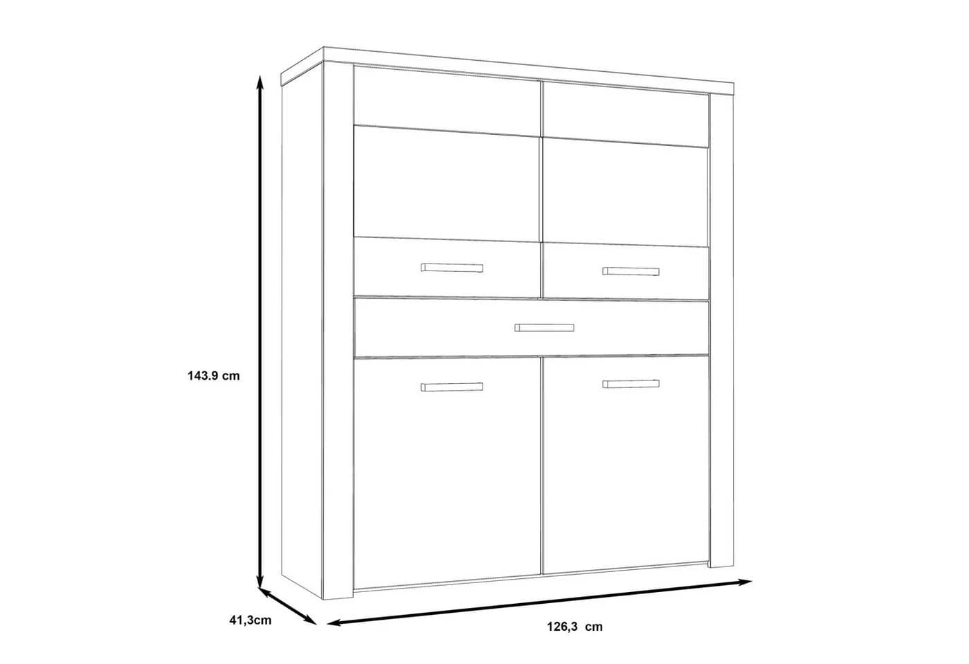 Newroom Vitrine Alteiche 127 cm Modern Highboard Sideboard Wohnzimmer - Bild 3