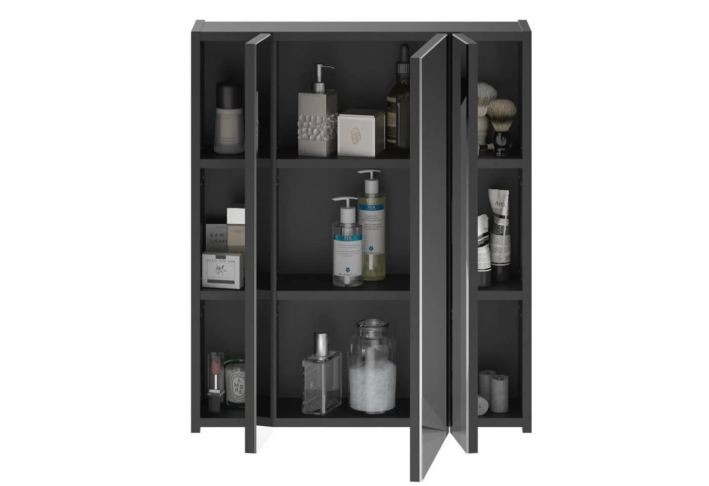 Newroom Spiegelschrank Schwarz Hochglanz 60 cm mit Beleuchtung
