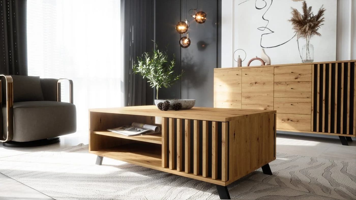 Newroom Couchtisch Barea Wildeiche Anthrazit Wohnzimmertisch Modern