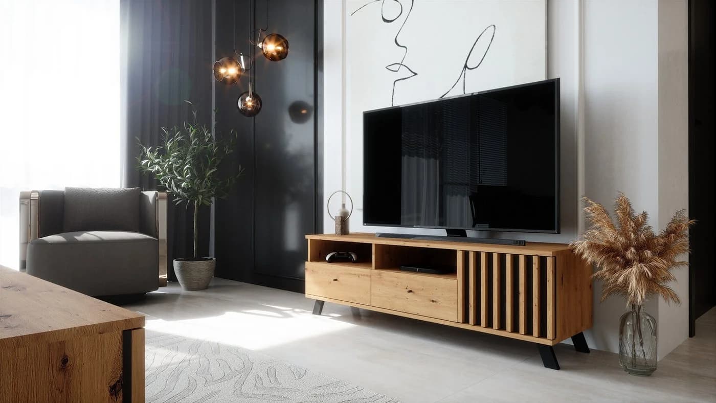 Newroom Lowboard Barea TV Board Wildeiche Anthrazit Modern