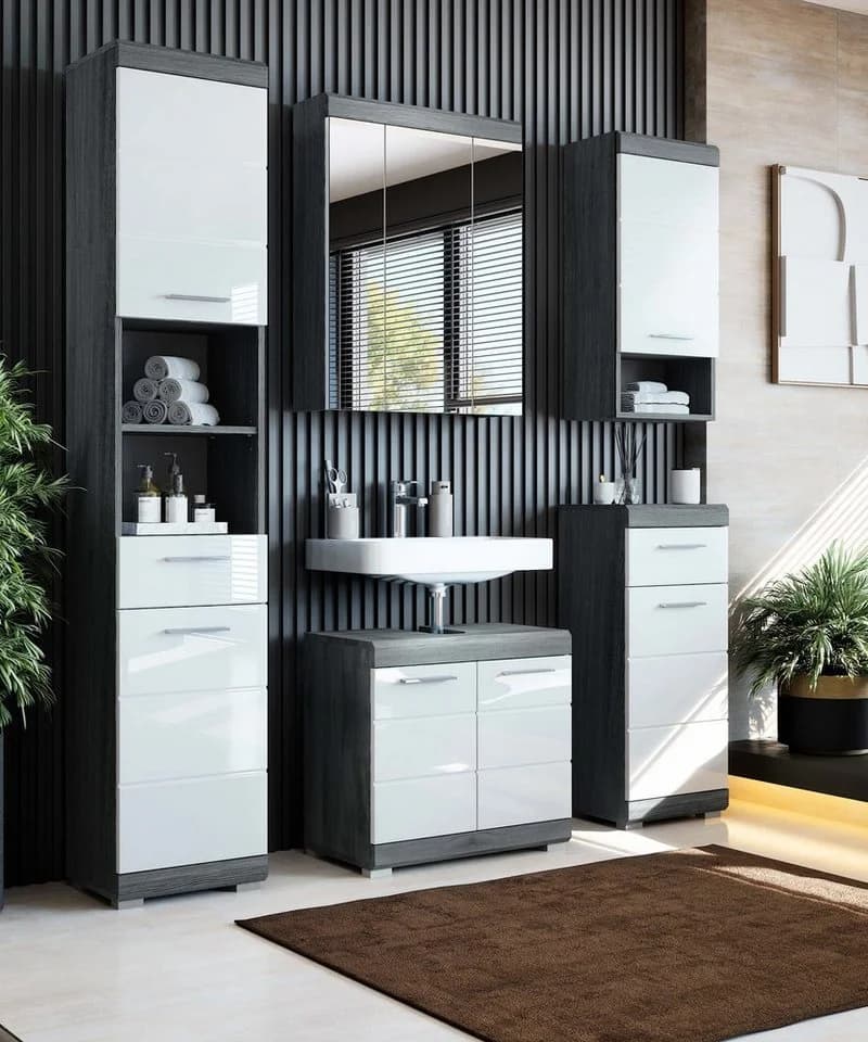 Newroom Waschbeckenunterschrank Void Avola Anthrazit Weiß Hochglanz Modern - Bild 5