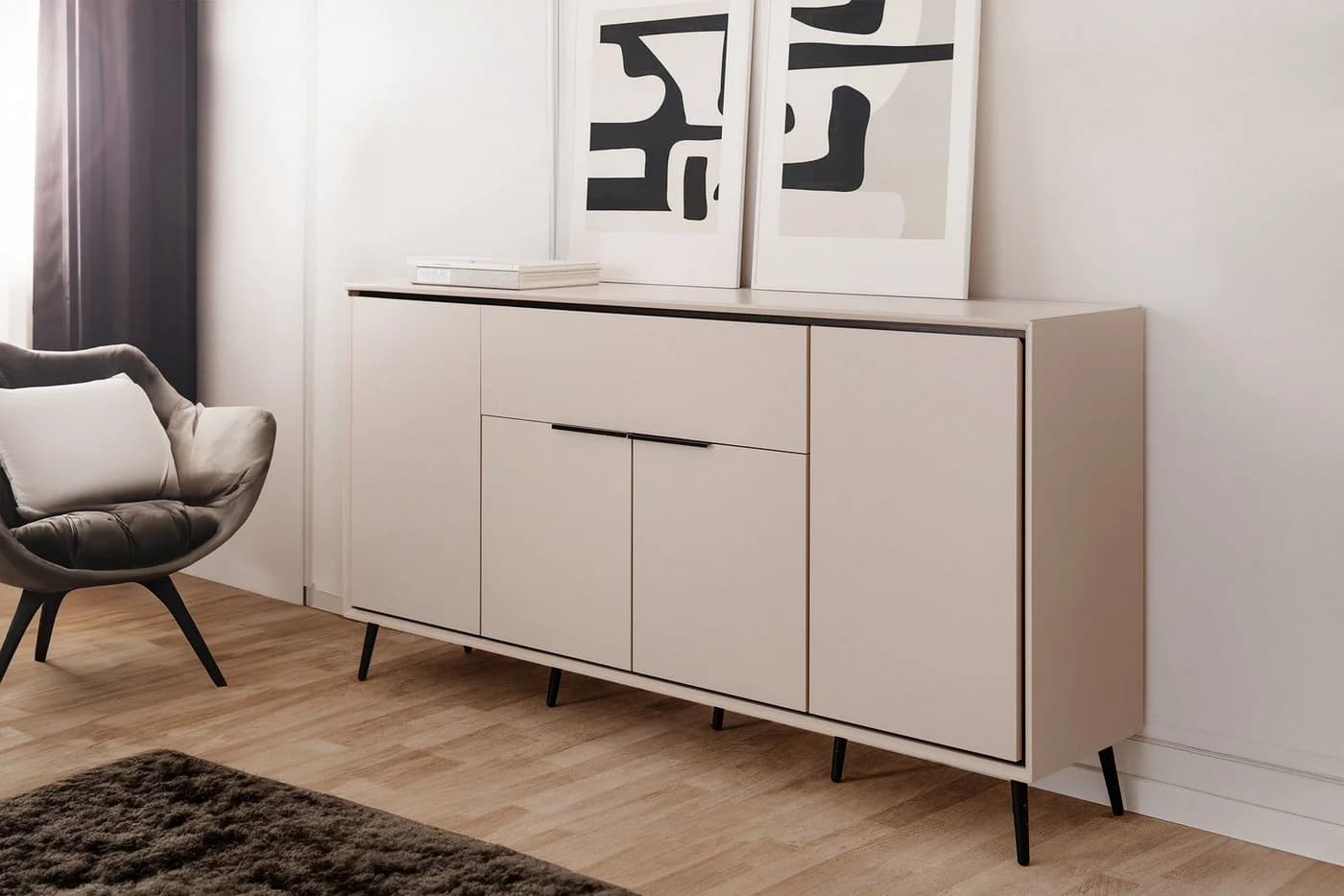 Newroom Sideboard Schwarz Sandgrau 175 cm mit Softclose - Bild 3