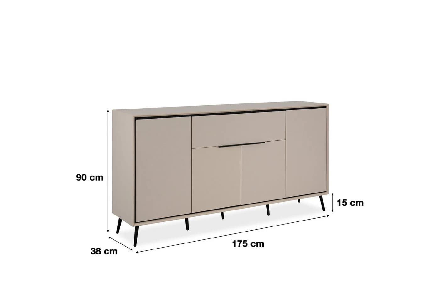 Newroom Sideboard Schwarz Sandgrau 175 cm mit Softclose - Bild 4