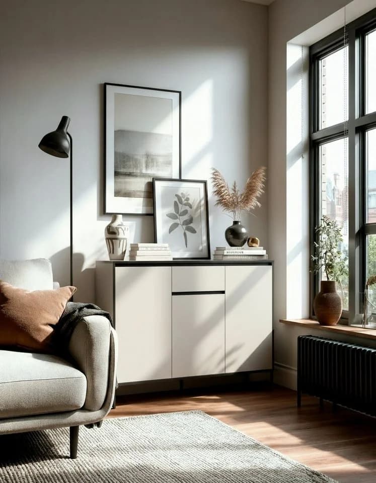 Newroom Kommode Kasmir Grau Modern mit 3 Türen & Schubkasten