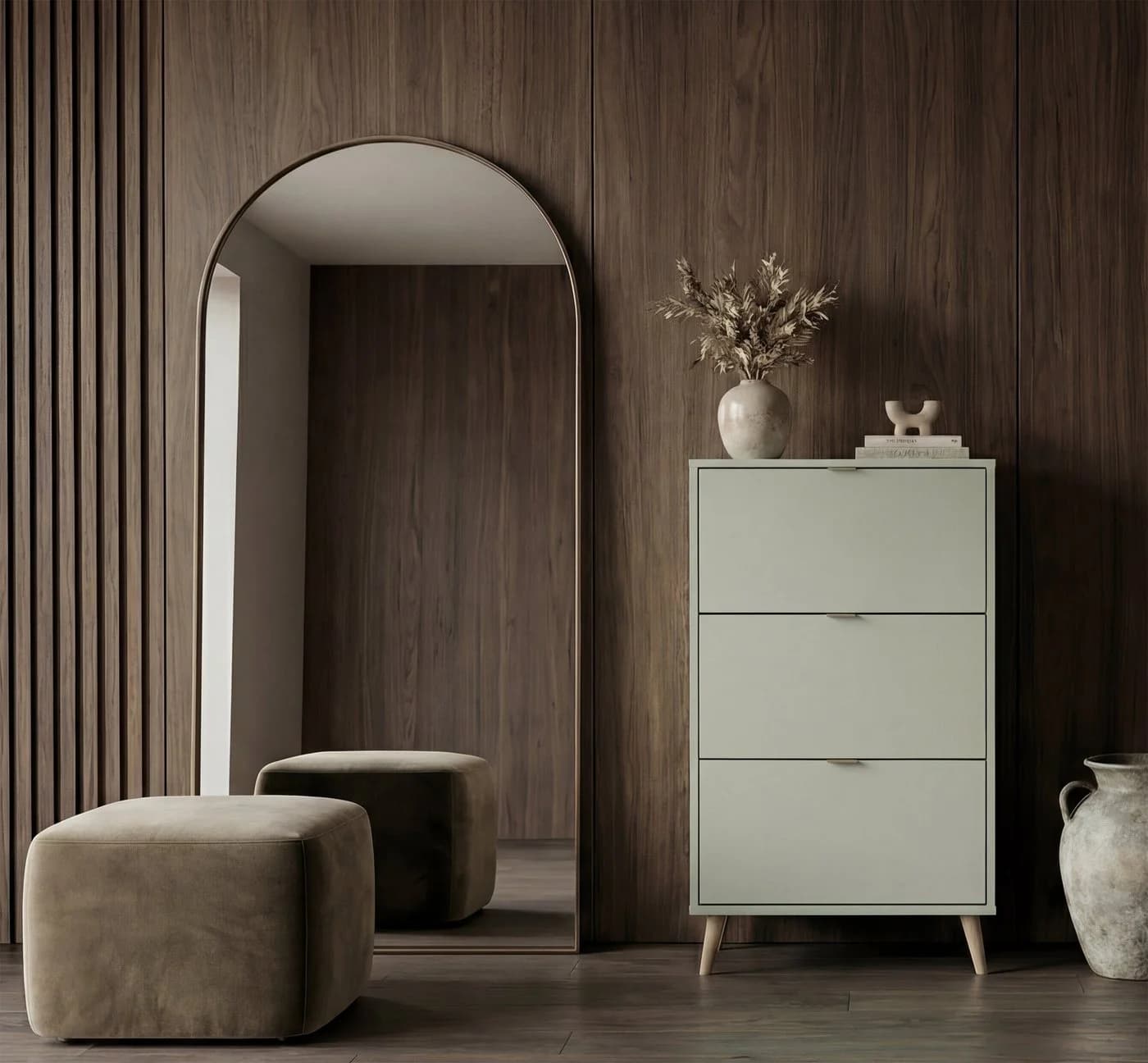 Newroom Schuhschrank Pastellgrün 3 Klappen schmal