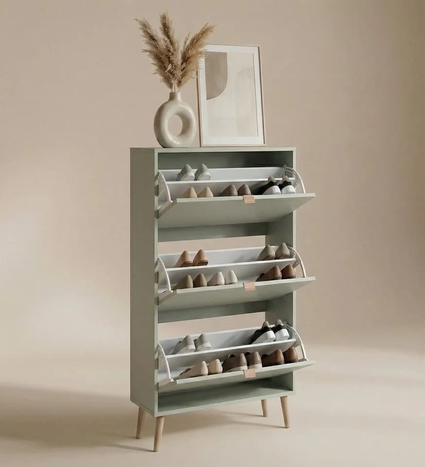 Newroom Schuhschrank Pastellgrün 3 Klappen schmal - Bild 5