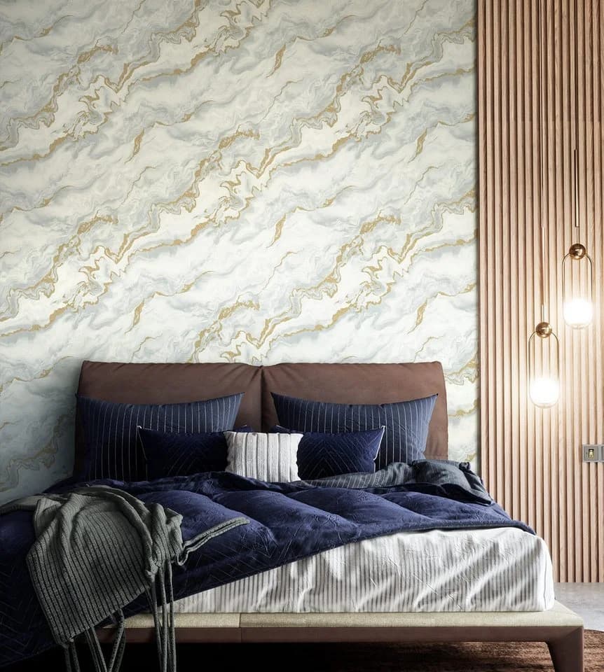 Newroom Vliestapete Thawe Ice Grey Marmoroptik Grau Gold 3D Glamour - Bild 4