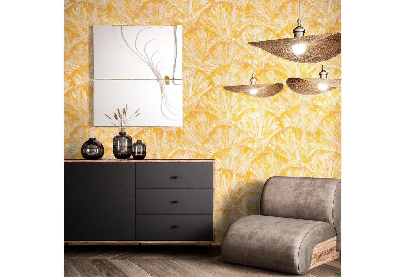 Newroom Vliestapete Sanja Yellow Muschel-Muster Tapete - Bild 4