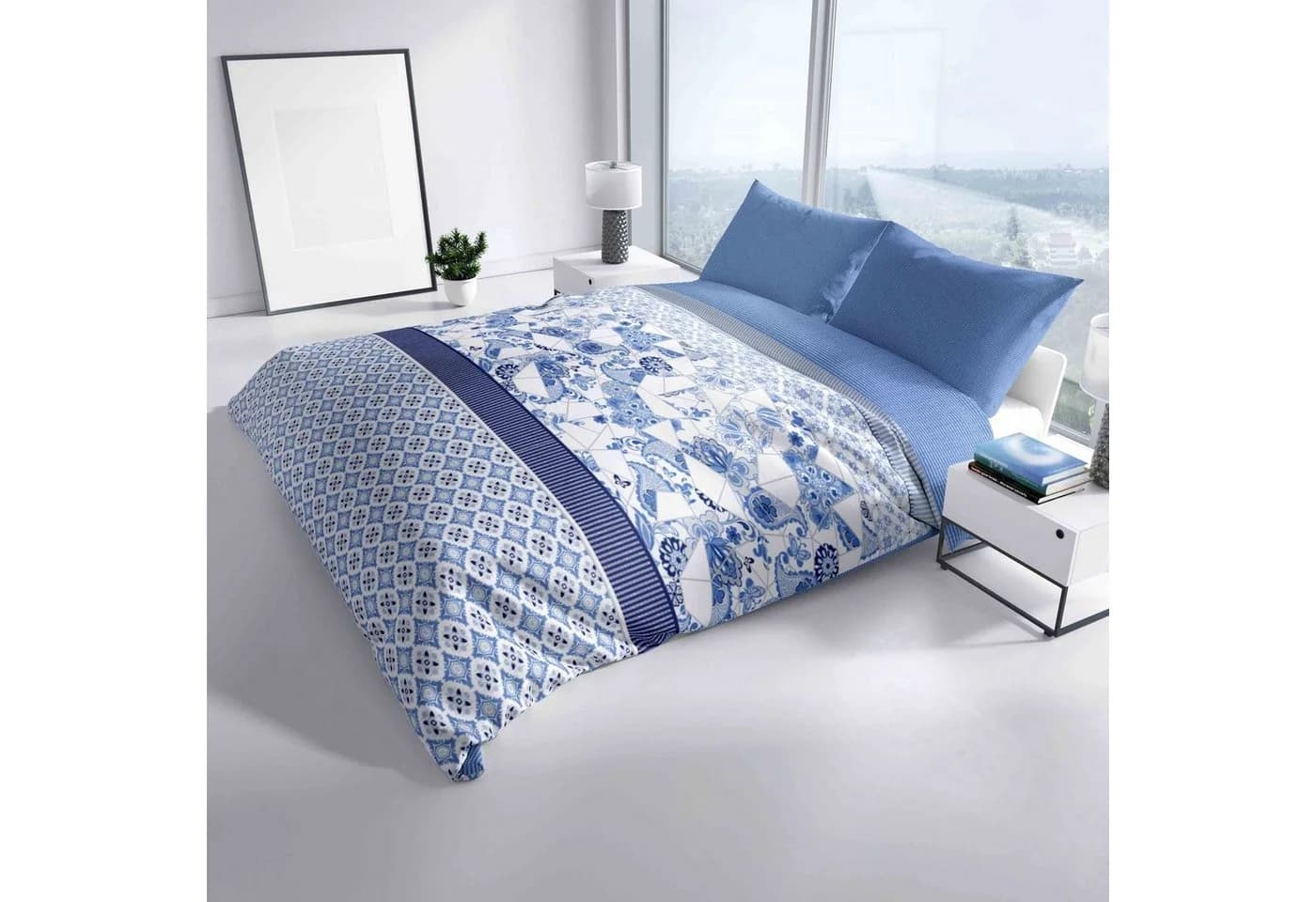Leonado Vicenti Bettwäsche Renforcé 3-teilig Blau/Weiß Paisley & Streifen - Bild 5