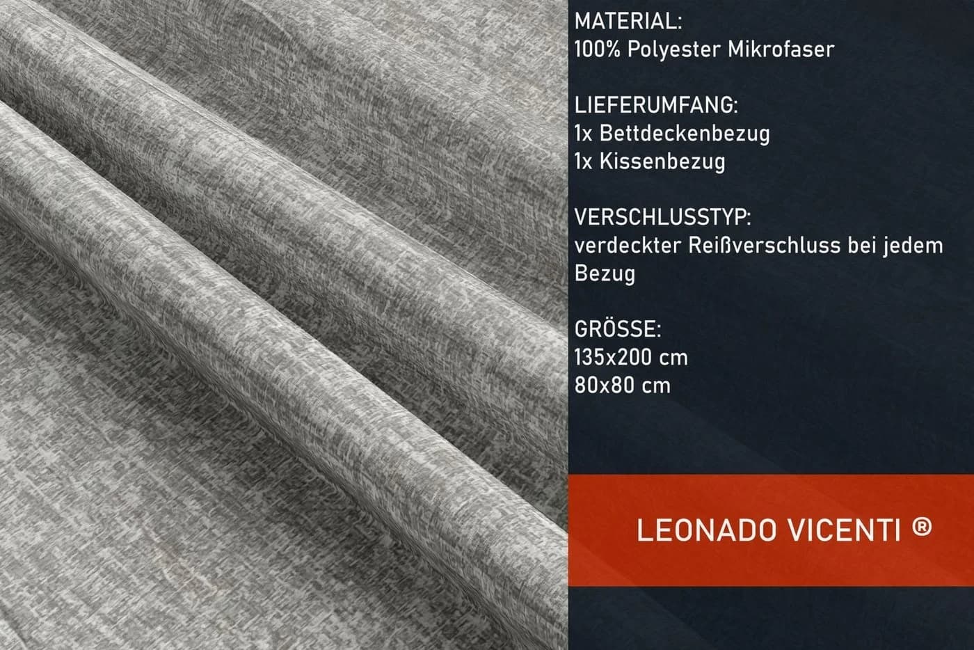 Leonado Vicenti Bettwäsche Meliert Grau Microfaser 2-teilig - Bild 4