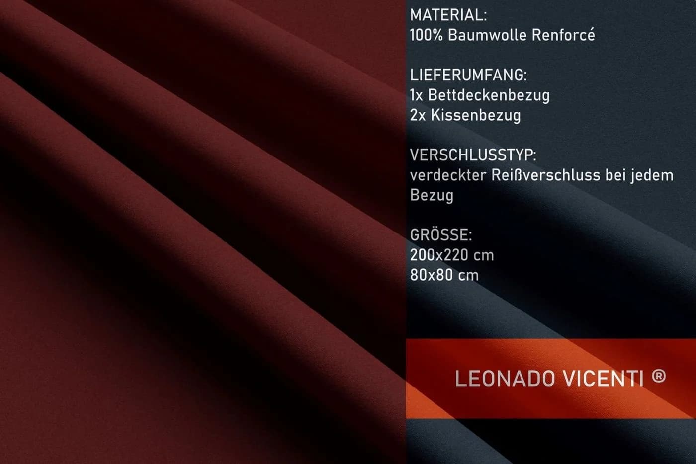 Leonado Vicenti Bettwäsche Set Bordeaux 3-tlg. Baumwolle Renforcé - Bild 4
