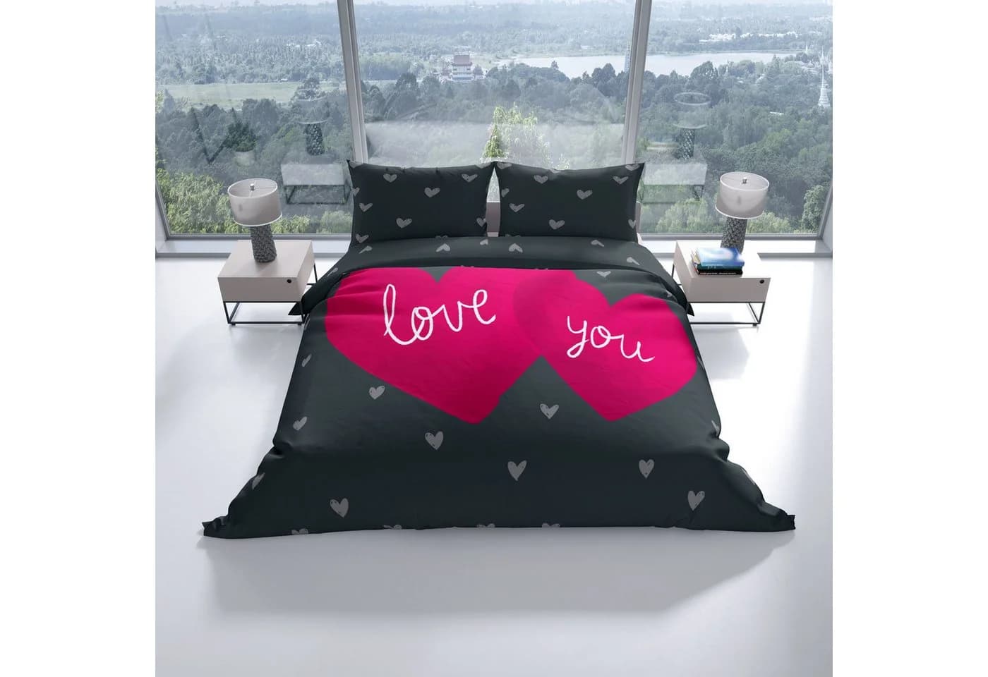 Leonado Vicenti Romantische Bettwäsche - Microfaser, Herzdesign & Love You Schriftzug