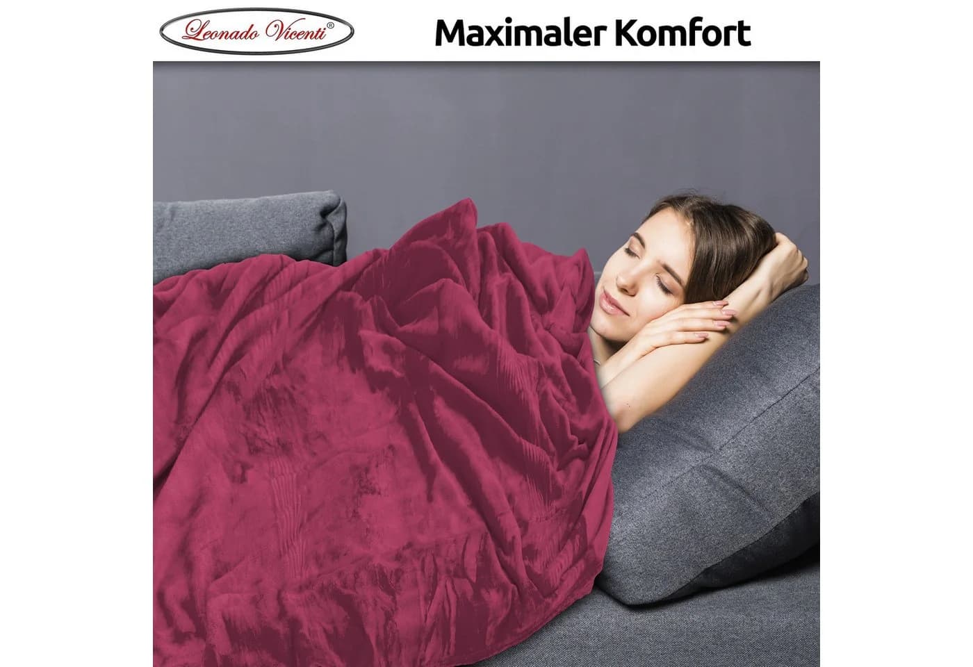 Leonado Vicenti Wohndecke 2er Pack Kuschelig Warm Bordeaux Fleece - Bild 5