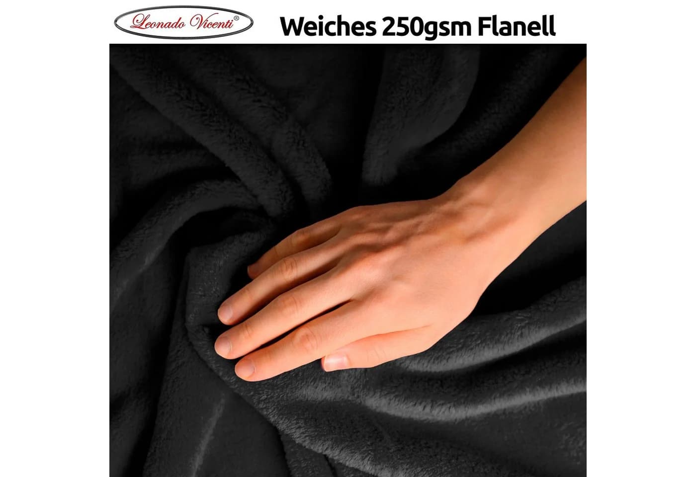 Leonado Vicenti Wohndecke 2er Set Schwarz Kuschelig Warm Fleece - Bild 3