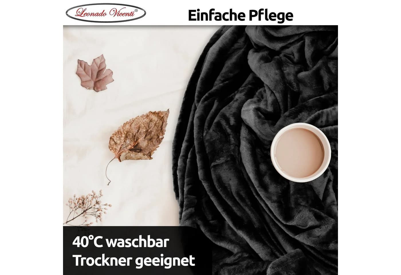 Leonado Vicenti Wohndecke 2er Set Schwarz Kuschelig Warm Fleece - Bild 4