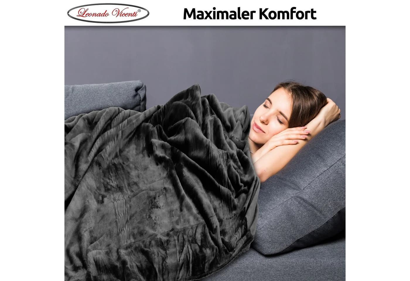 Leonado Vicenti Wohndecke 2er Set Schwarz Kuschelig Warm Fleece - Bild 5