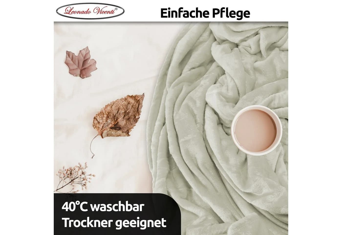 Leonado Vicenti Wohndecke 2er Pack Grau Kuschelig Warm Fleece - Bild 4