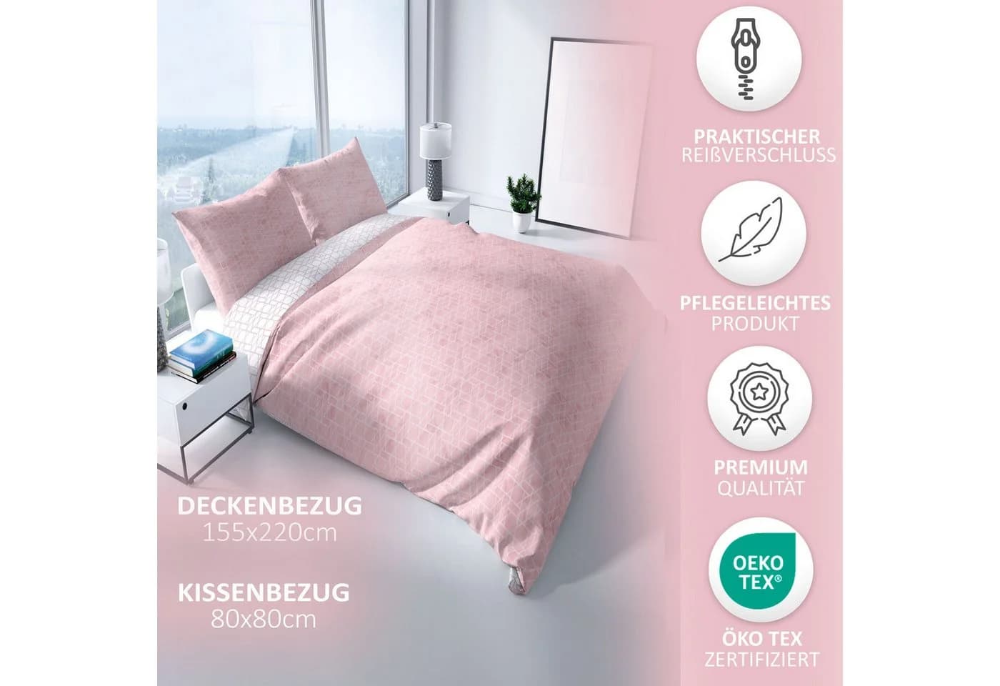 Leonado Vicenti Bettwäsche Baumwolle Renforcé Rosa Weiß Rauten Design