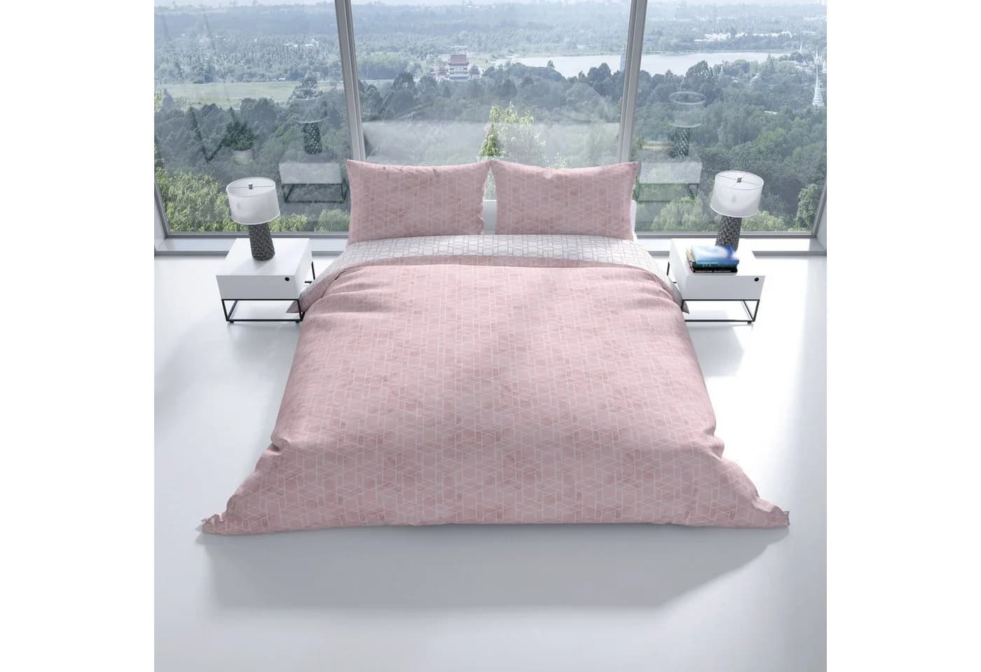 Leonado Vicenti Bettwäsche Baumwolle Renforcé Rosa Weiß Rauten Design - Bild 5
