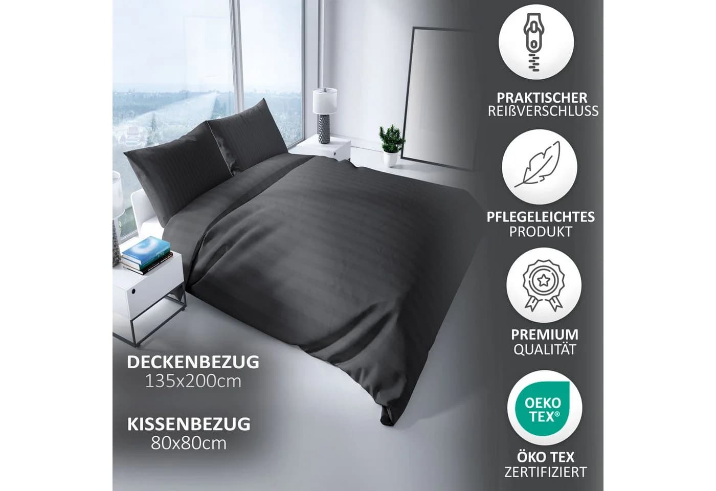 Leonado Vicenti Bettwäsche Satin 4-teilig Grau Streifen Design - Bild 3