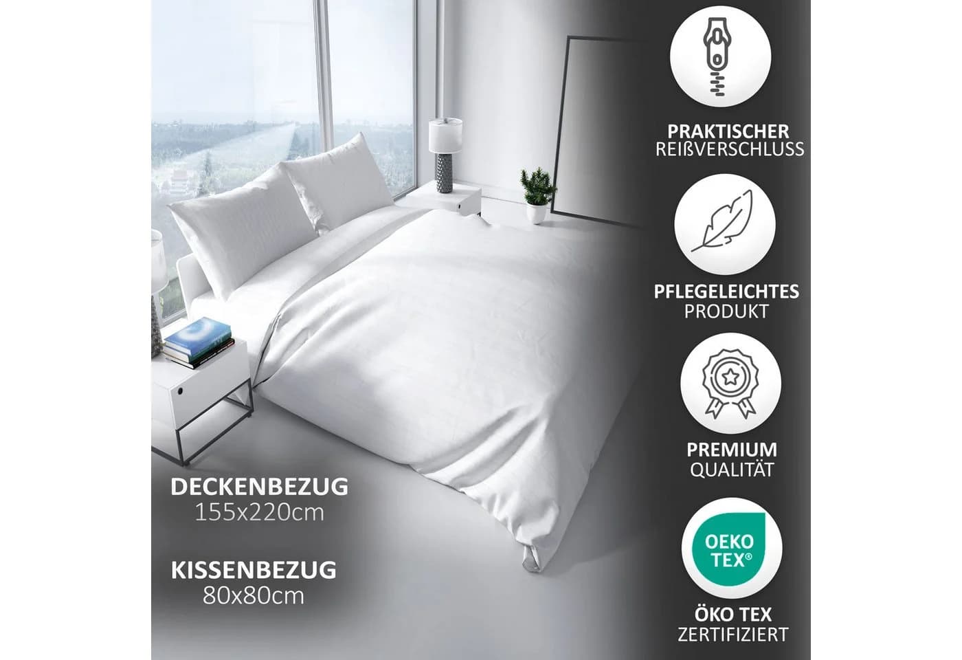 Leonado Vicenti Bettwäsche Satin Set 2-teilig Weiß Streifen Design - Bild 3