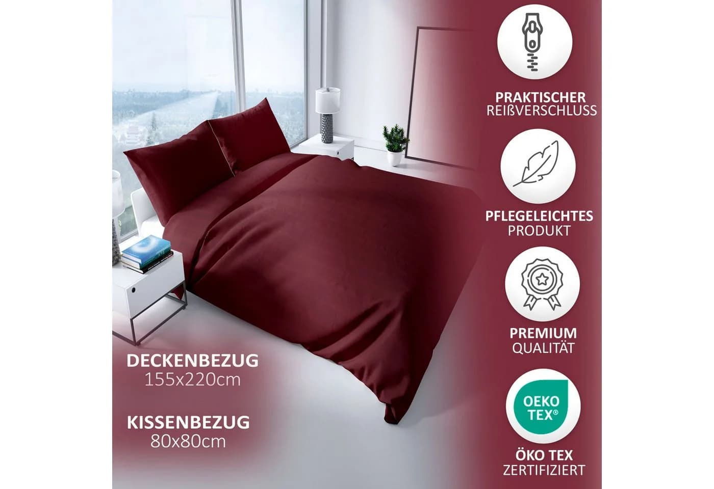 Leonado Vicenti Luxuriöses Satin Bettwäsche Set Rot - Bild 3