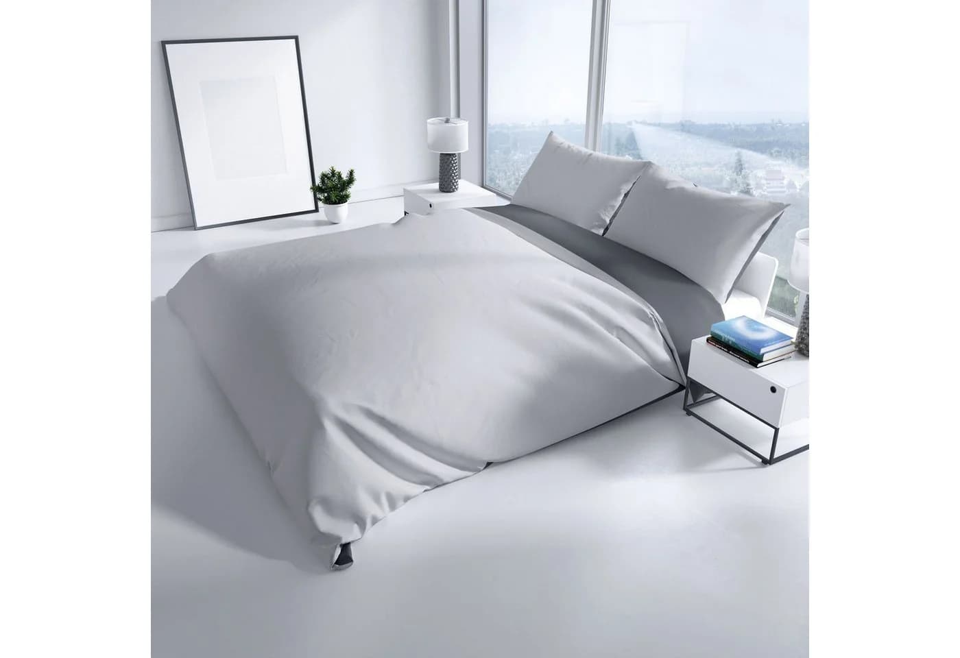 Leonado Vicenti Bettwäsche 2-tlg. 100% Baumwolle Satin Grau