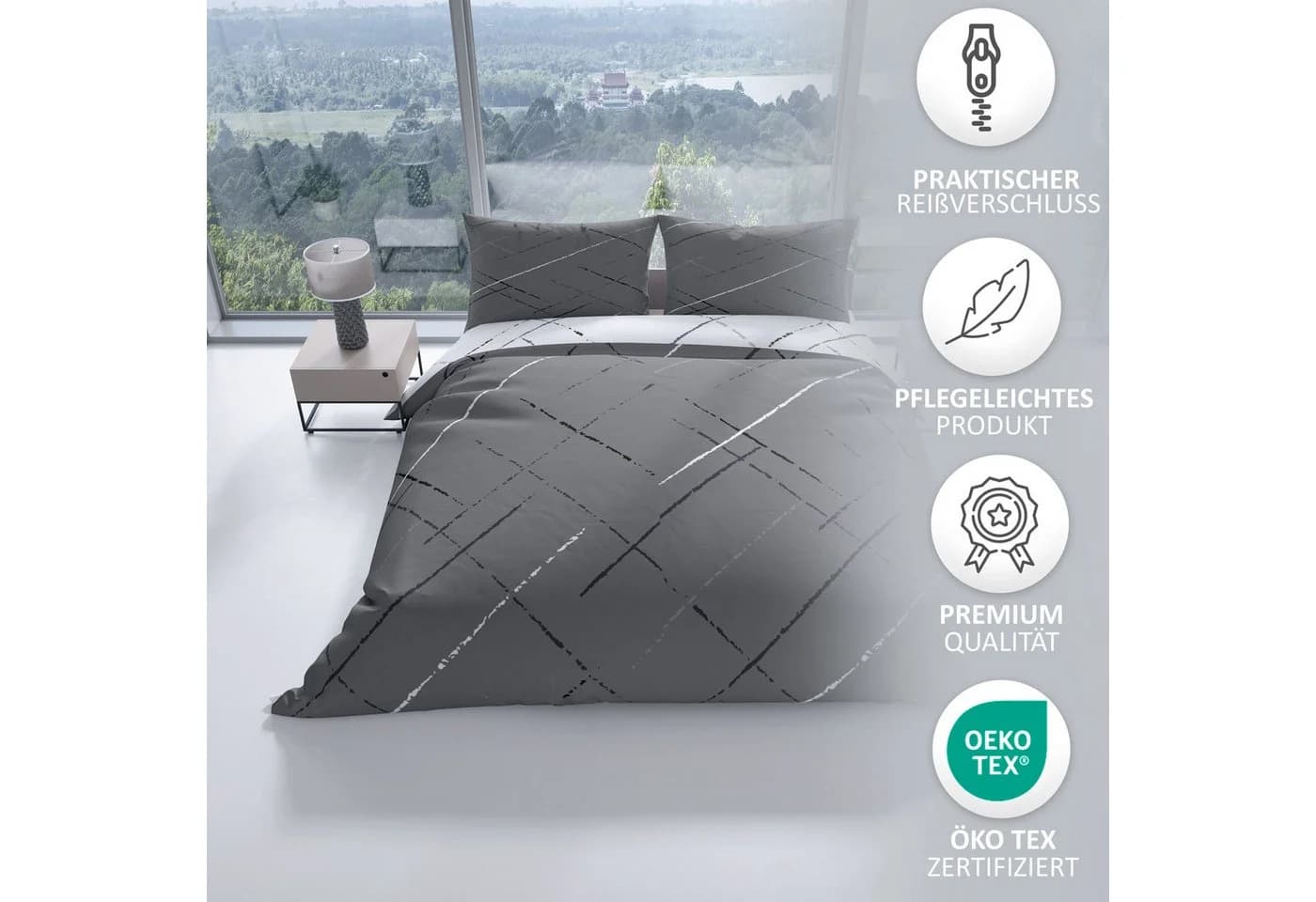 Leonado Vicenti Wendebettwäsche 4-teilig Streifen Beige/Grün/Grau - Bild 3