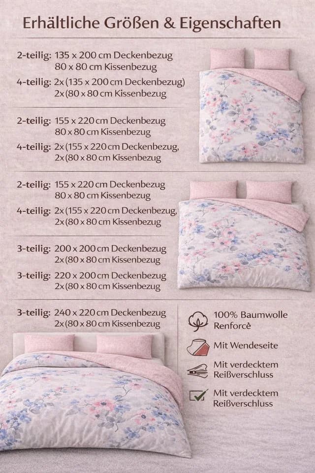 Leonado Vicenti Wendebettwäsche Renforcé Rosa Weiß Floral - Bild 4